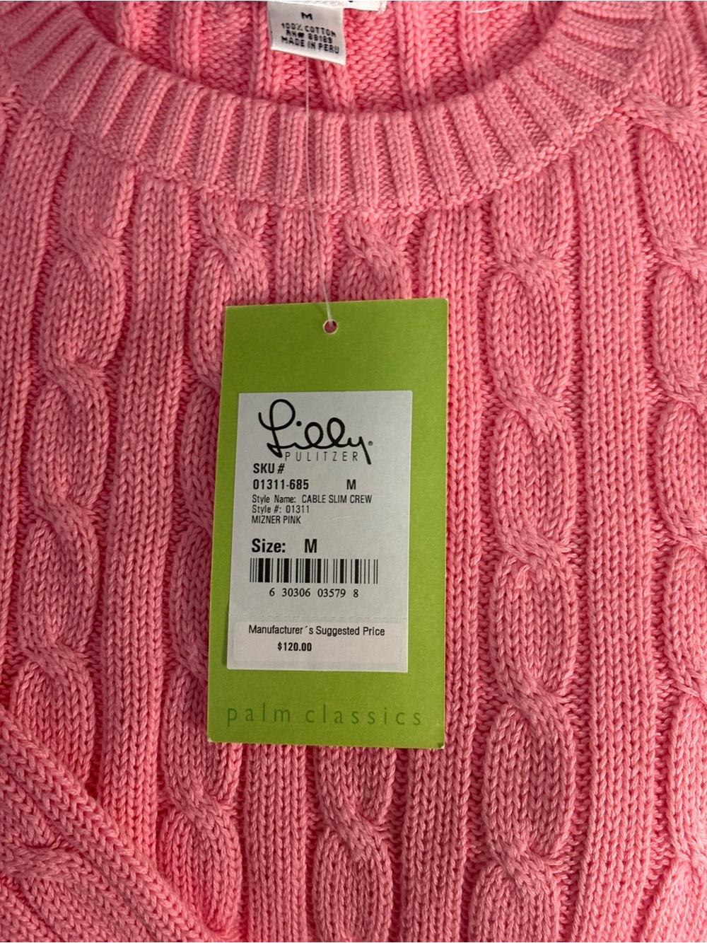Lilly Pulitzer Coral Pink Cable-Knit Crewneck Sweater - Picture 3 of 3